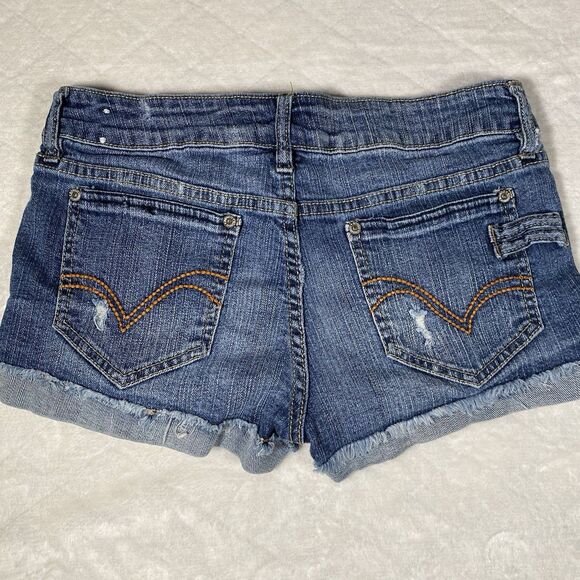 Vtg Y2K Bongo Micro Mini Denim Shorts Distressed Cuffed 2000s Grunge Junior Sz 7 - Picture 2 of 11